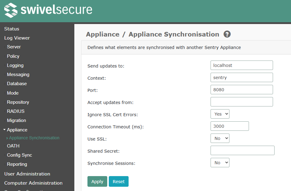 Appliance Synchronisation Settings