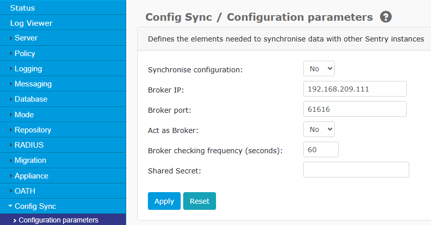 Config Sync Configuration Screenshot