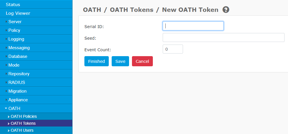 New OATH Token Screen