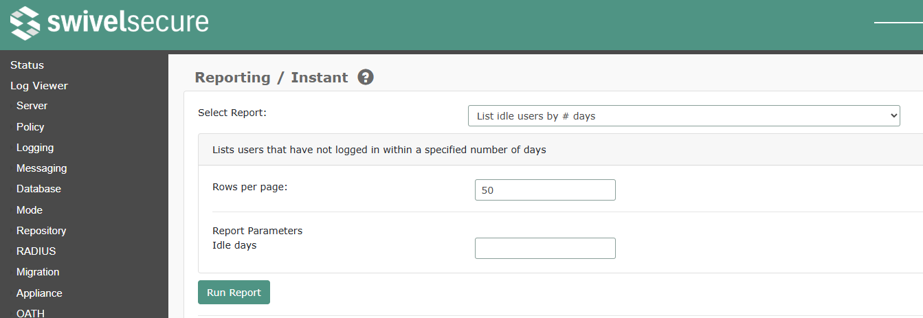 Swivel Reporting Enter Parameters