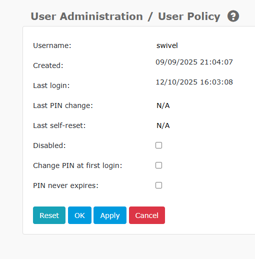 User Policy Screen